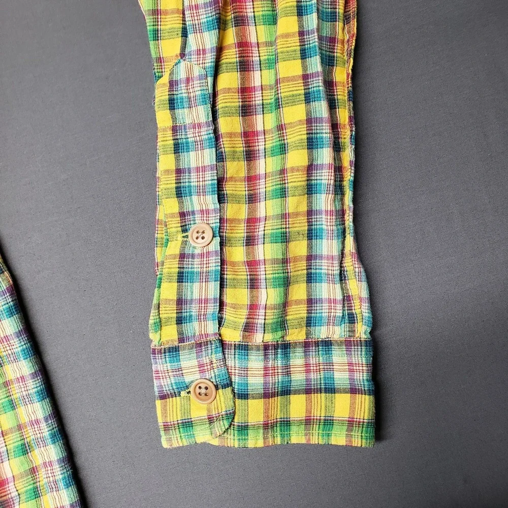 POLO RALPH LAUREN XLMen's Bright Madras Plaid Epaulettes Button Down Shirt